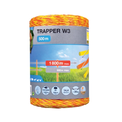 15849. Trapper W3 Polwire - Yellow/ Orange, 3 Stainless Steel Conductors, 500m